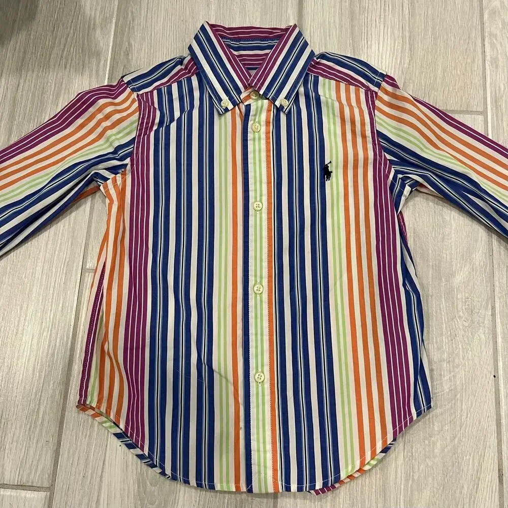 Polo Ralph Lauren Boys Size 2T Multi Color Stripe Long Sleeve Button Down Shirt
